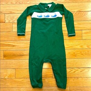 The Beaufort Bonnet boys romper with whale smocking detail size 3T